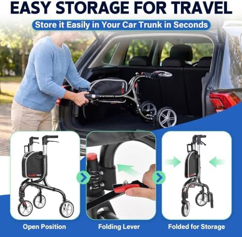 Black three wheel all terrain rollator — photo 5