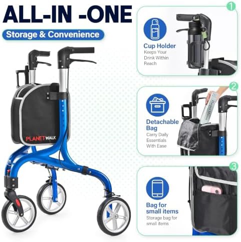 Blue three wheel all terrain rollator — photo 4