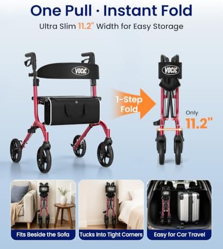 Ultralight aluminum folding rollator in black — photo 3
