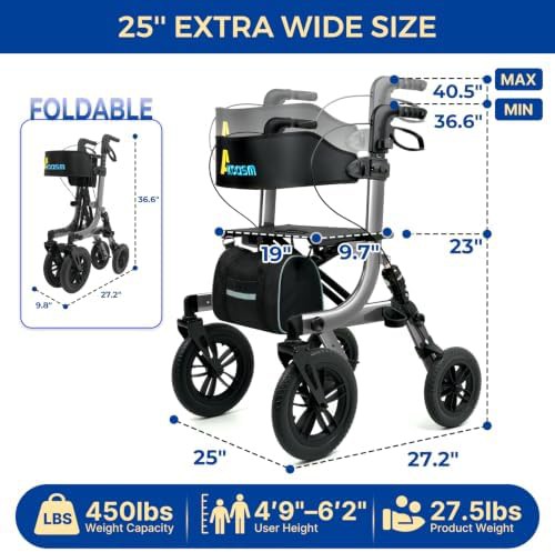 Outdoor rollator with 12 inch front wheels — photo 5