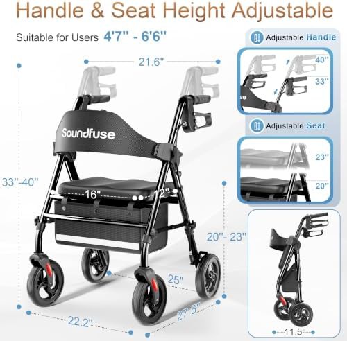 Compact folding walker with arc seat — photo 5