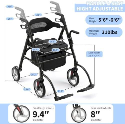 Aluminum rollator walker with seat — photo 4