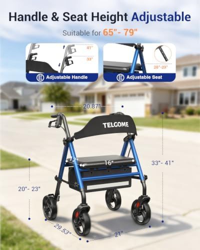 Blue rollator walker with padded seat — photo 3