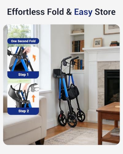 Blue rollator walker with padded seat — photo 4
